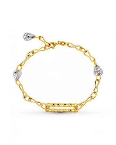 Pulsera oro 18k bicolor motivos decorativos y hojas