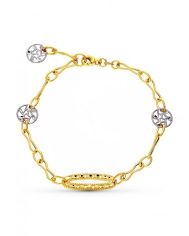 Pulsera oro 18k bicolor motivos circulares calados