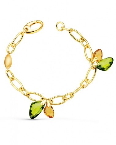 Pulsera oro 18k eslabones piedras colores 20cm