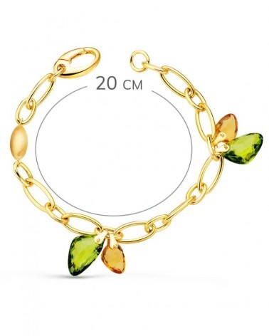 Pulsera oro 18k eslabones piedras colores 20cm