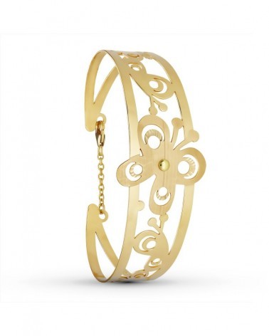 Pulsera rígida oro 18k amarillo mariposa láser 19mm