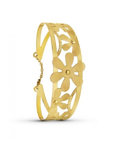 Pulsera rígida oro 18k flores caladas 20mm