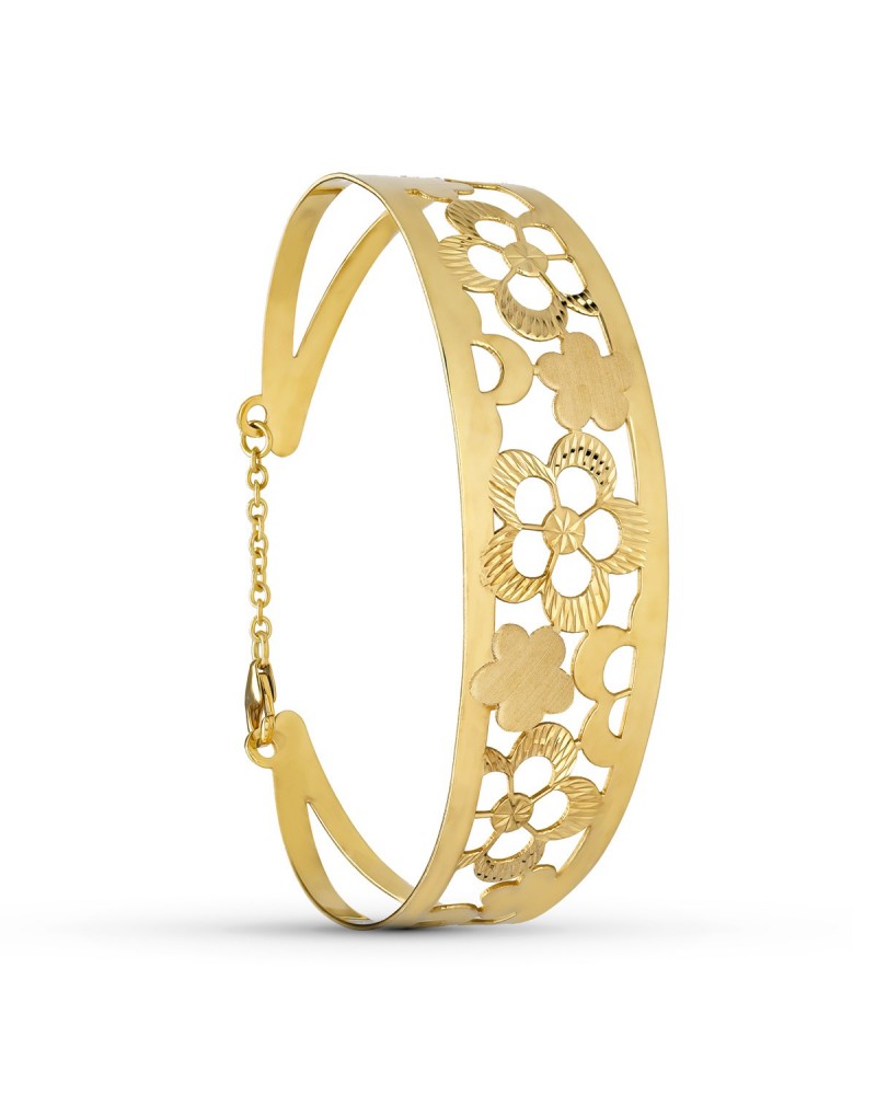Pulsera rígida oro 18k flores caladas 65x55mm