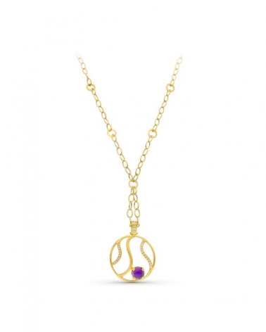 Gargantilla oro 18k motivo redondo circonita piedra violeta