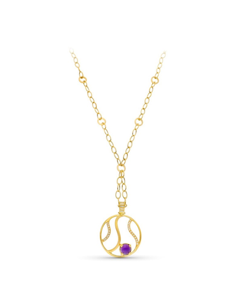 Gargantilla oro 18k motivo redondo circonita piedra violeta