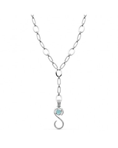Gargantilla oro blanco 18k colgante piedra azul 44cm