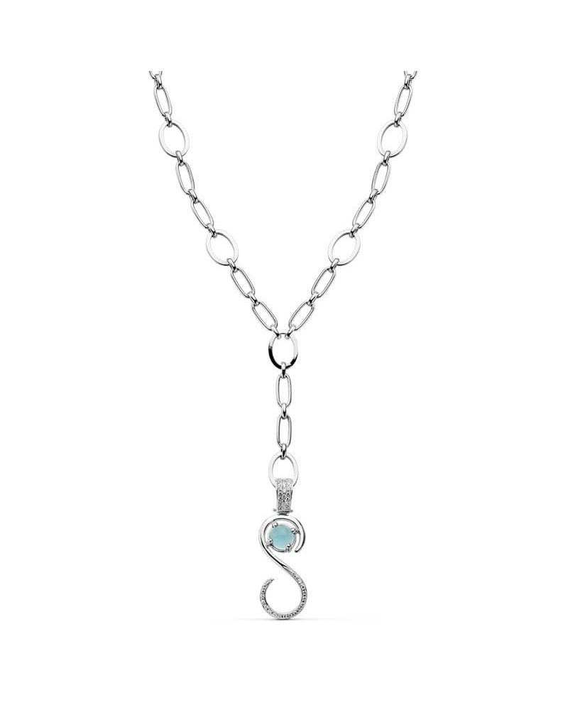 Gargantilla oro blanco 18k colgante piedra azul 44cm