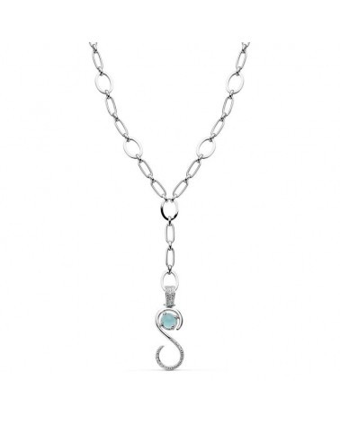 Gargantilla oro blanco 18k colgante piedra azul 44cm