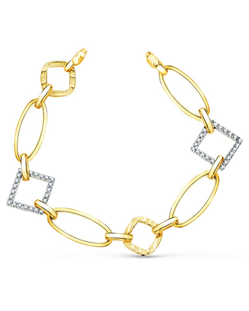 Pulsera oro 18k bicolor eslabones circonita 16mm