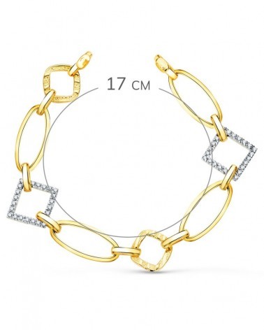 Pulsera oro 18k bicolor eslabones circonita 16mm