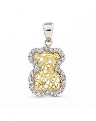 Colgante oro 18k bicolor oso amuleto circonitas