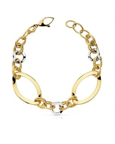 Pulsera oro 18k bicolor eslabones grandes 19cm