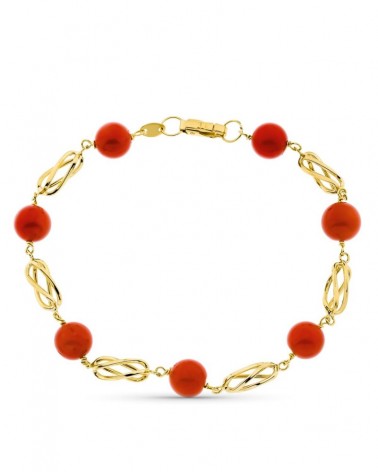Pulsera oro 18k jaula coral japonés 8mm