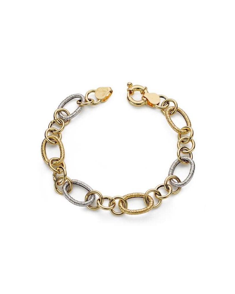 Pulsera oro 18k bicolor eslabones ovalados 19cm
