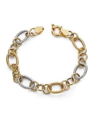 Pulsera oro 18k bicolor eslabones ovalados 19cm