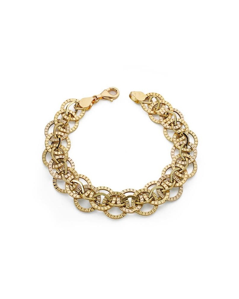 Pulsera oro 18k bicolor eslabones circulares 19cm