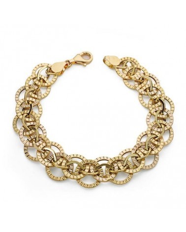 Pulsera oro 18k bicolor eslabones circulares 19cm