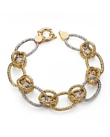Pulsera oro 18k bicolor eslabones entrelazados 19 cm