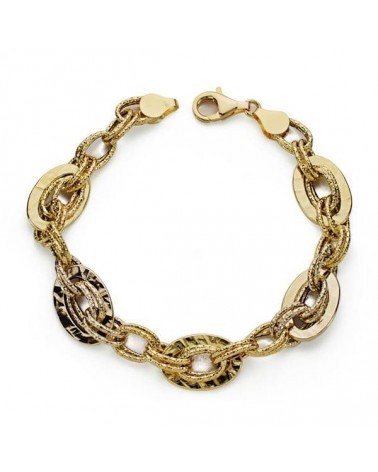 Pulsera oro 18k bicolor eslabones 19,5 cm