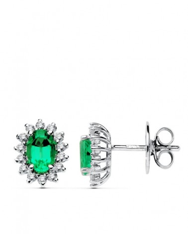 Pendientes oro blanco 18k esmeralda diamante laboratorio