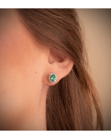 Pendientes oro blanco 18k esmeralda diamante laboratorio