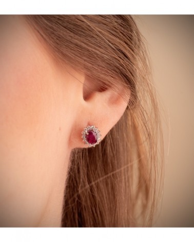 Pendientes oro blanco 18k rubí diamantes laboratorio