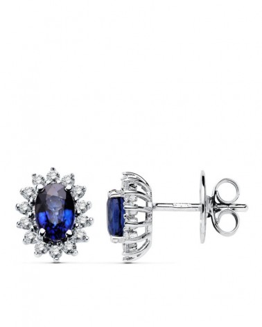 Pendientes oro blanco 18k zafiro y diamantes laboratorio