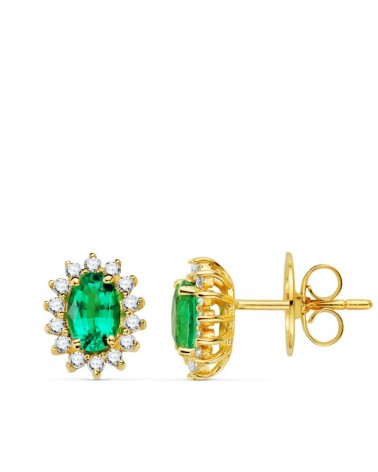 Pendientes oro 18k esmeralda y diamantes laboratorio