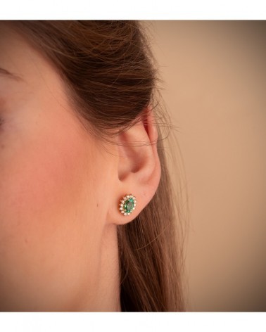Pendientes oro 18k esmeralda y diamantes laboratorio