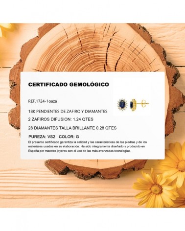 Pendientes oro 18k zafiro diamantes laboratorio cierre presión