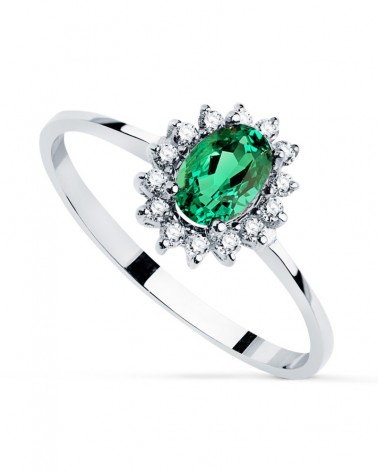 Sortija oro blanco 18k esmeralda recristalizada diamantes