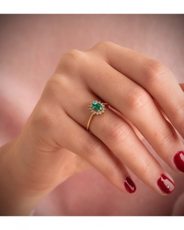 Sortija oro 18k esmeralda recristalizada diamantes laboratorio
