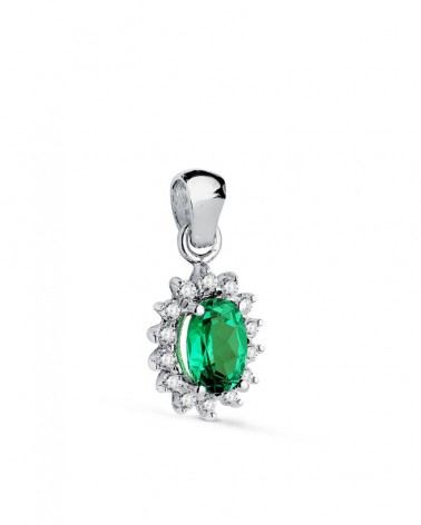 Colgante oro blanco 18k esmeralda circonitas
