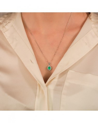 Colgante oro blanco 18k esmeralda circonitas