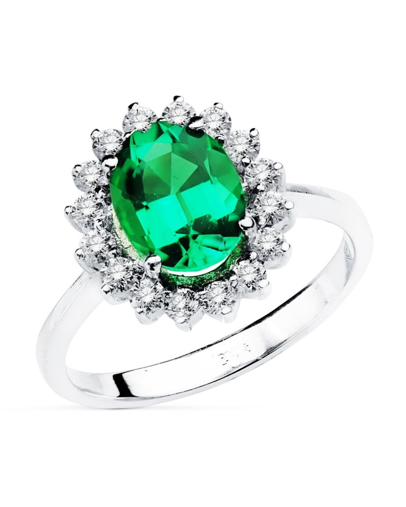 Sortija oro blanco 18k esmeralda recristalizada circonitas