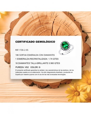 Sortija oro blanco 18k esmeralda recristalizada circonitas