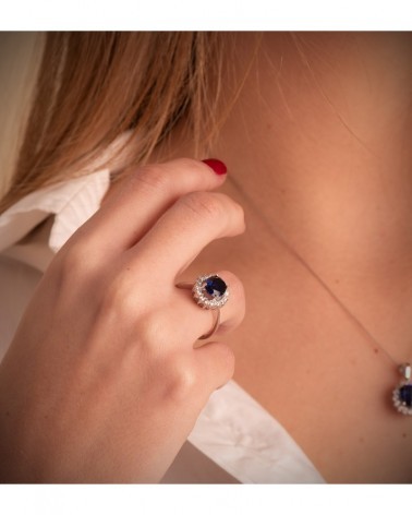 Sortija oro blanco 18k zafiro difusión diamantes laboratorio