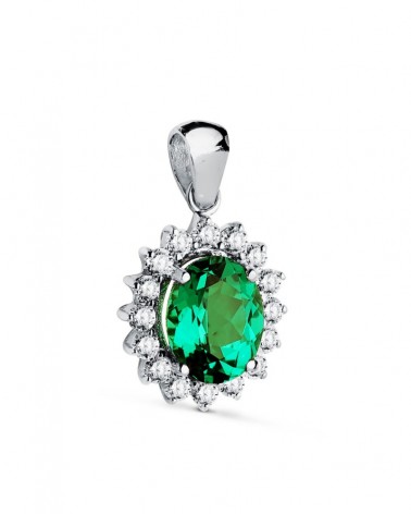 Colgante oro blanco 18k esmeralda recristalizada diamantes