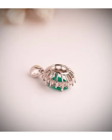 Colgante oro blanco 18k esmeralda recristalizada diamantes de laboratorio - foto 3
