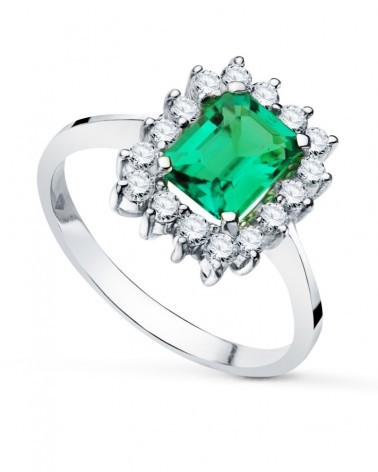 Sortija oro blanco 18k esmeralda recristalizada diamantes