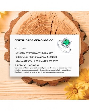 Sortija oro blanco 18k esmeralda recristalizada diamantes