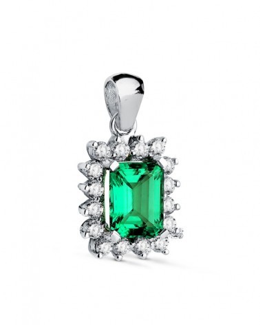 Colgante oro blanco 18k esmeralda diamantes laboratorio