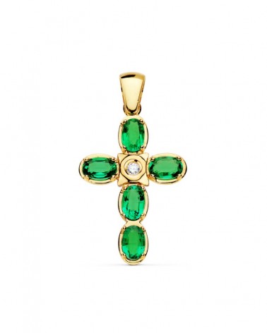 Cruz oro 18k diamante laboratorio esmeraldas 28x19mm