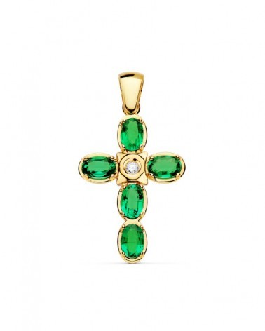 Cruz oro 18k diamante laboratorio esmeraldas 30x21mm