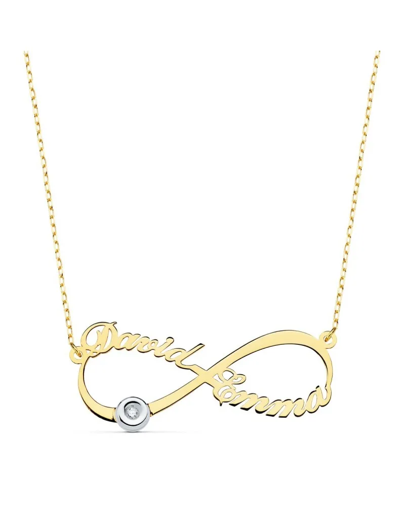Gargantilla oro 18k bicolor infinito 2 nombres diamante 35mm