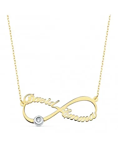 Gargantilla oro 18k bicolor infinito 2 nombres diamante 35mm
