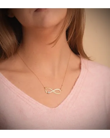 Gargantilla oro 18k bicolor infinito 2 nombres diamante 35mm