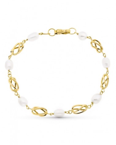 Pulsera oro 18k perlas y motivos entrelazados