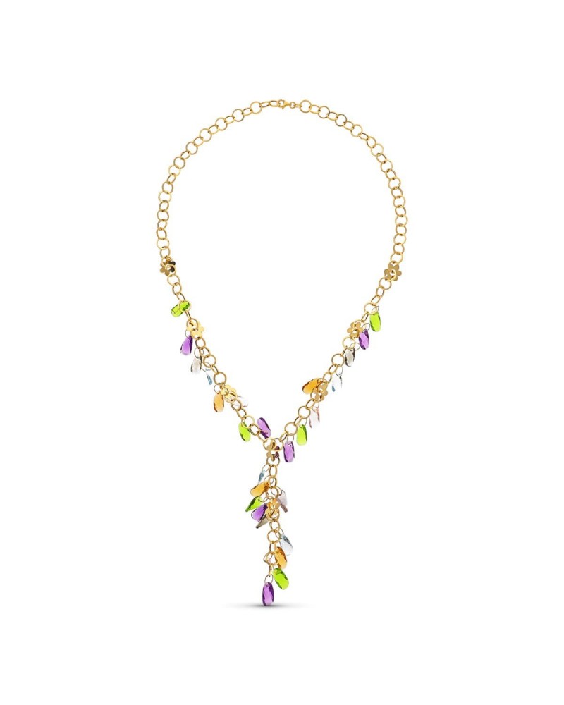 Gargantilla oro amarillo 18k flores piedras colores