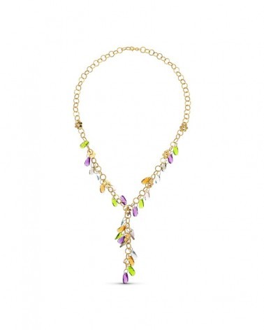 Gargantilla oro amarillo 18k flores piedras colores